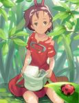  brown_eyes brown_hair dress ghibli karigurashi_no_arrietty ladybug leaf looking_at_viewer minigirl nigoro ponytail red_dress safety_pin sitting solo studio_ghibli sugar 