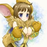  blue_eyes blush breasts brown_hair bunny_ears center_opening chrono_cross cleavage fur janice monster_girl paws rabbit_ears tamichan 