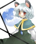  aenobas animal_ears blush dowsing_rod dress grey_hair jewelry mouse_ears nazrin pendant red_eyes short_hair solo touhou 