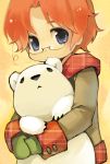  blue_eyes canada_(hetalia) chibi hug kenko mittens polar_bear red_hair redhead 
