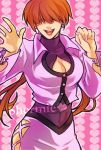  cleavage_cutout earrings hair_over_eyes jewelry king_of_fighters long_hair oboroyu redhead shermie snk solo 