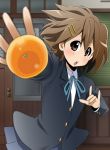  brown_hair food fruit hirasawa_yui k-on! nukunuku orange school_uniform short_hair 