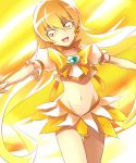  blonde_hair cure_sunshine futari_wa_precure heart heartcatch_precure! kazuki_sanbi long_hair magical_girl midriff myoudouin_itsuki navel open_mouth outstretched_arms precure skirt smile solo spread_arms transformation yellow yellow_eyes 