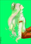  bad_id fujiwara_no_mokou green long_hair looking_up paio profile silver_hair simple_background sitting solo touhou 