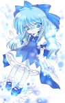  alternate_hairstyle blue_eyes blue_hair bow cirno hair_bow highres hinapapi ice long_hair solo touhou wings 