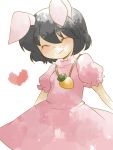  ^_^ aenobas animal_ears black_hair blush bunny_ears carrot closed_eyes dress inaba_tewi jewelry necklace short_hair smile solo touhou 