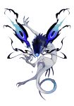  animal_feet animal_hands blue_sclera blue_tail claws colored_sclera colored_skin full_body grey_skin highres kamikiririp no_humans one-eyed original reptile solo tail tail_ornament tail_ring white_background white_eyes 
