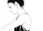  1girl bare_shoulders camisole expressionless greyscale highres monochrome original osakana_(osakanagazoubot) profile short_hair simple_background solo upper_body 