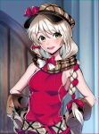  1girl :d absurdres blonde_hair bonoshii bow braid breasts brown_scarf deerstalker dress fire_emblem fire_emblem_engage flannel framme_(fire_emblem) hands_on_own_hips hat hat_ribbon highres long_hair multicolored_hair pink_bow pink_dress pink_hair plaid plaid_headwear plaid_scarf ribbon scarf single_braid sleeveless sleeveless_dress small_breasts smile solo teeth two-tone_hair upper_teeth_only wrist_guards yellow_eyes 
