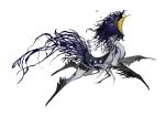  animal animal_focus beak black_feathers blue_feathers blue_tail creature exoskeleton feathers grey_feathers highres kamikiririp no_humans open_mouth original star_(symbol) tail white_background 