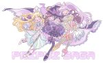  3girls :d adapted_costume blonde_hair blue_bow blue_eyes bow brown_hair cape dress frilled_dress frills full_body hair_bow hands_on_own_cheeks hands_on_own_face hands_up hat holding holding_sword holding_weapon idol_clothes idol_time_pripara kurosu_aroma long_hair looking_at_viewer manaka_laala mikannu multiple_girls open_mouth pink_bow pointing pointing_at_viewer pretty_series pripara pripara_pripuz puffy_short_sleeves puffy_sleeves purple_cape purple_dress purple_hair purple_headwear rice_cooker ringlets short_sleeves smile song_name standing star_(symbol) sword takki_(pripara) twintails two_side_up very_long_hair violet_eyes weapon white_background white_dress witch_hat yumekawa_yui 