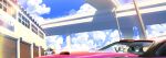  blue_sky building car clouds cyberpunk_(series) cyberpunk_edgerunners david_martinez dorio_(cyberpunk) elevated_highway highres lens_flare maine_(cyberpunk) motor_vehicle orenji_(orenjikunart) outdoors parasol rebecca_(cyberpunk) sky sports_car umbrella 