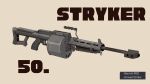  anti-materiel_rifle armsel_striker barrett_m82 bipod drum_magazine english_text gun hat_legs highres magazine_(weapon) original rifle shotgun sniper_rifle weapon 
