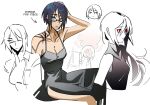  2girls ariane_yeong black_hair blue_eyes breasts dress elster_(signalis) glasses highres humanization long_hair multiple_girls short_hair signalis sweetk1tten tattoo 