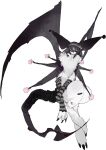  animal_ears animal_focus arm_warmers bat_wings black_arm_warmers black_eyes black_hair black_tail claws full_body grey_arm_warmers grey_hairband hairband highres inset kamikiririp kuromi monsterification neck_fur sanrio solo two-tone_arm_warmers white_background white_fur wings 