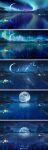  absurdres aurora clouds crescent_moon full_moon hanxiaodan highres jack-o&#039;-lantern lovebrush_chronicles milky_way moon moon_reflection mountainous_horizon multiple_moons night no_humans official_art outdoors reflection reflective_water scenery sky split_screen star_(sky) starry_sky variations water weibo_logo weibo_username 