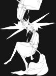  animal_ears black_background creature dress extra_eyes greyscale high_contrast highres kamikiririp monochrome original tail white_hair 