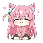  1girl animal_ears blush bocchi_the_rock! cat_ears cat_girl cat_tail chibi closed_eyes closed_mouth facing_viewer gotoh_hitori heart highres jacket long_hair pink_hair pink_jacket sitting skirt smile solo tail white_background 