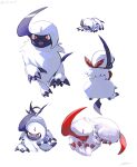  absol alternate_color bright_pupils claws dated fangs highres likey multiple_views no_humans pokemon pokemon_(creature) red_eyes shiny_pokemon solo white_background white_fur white_pupils 