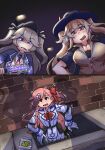  2024_new_york_city_jewish_tunnels 3girls absurdres blue_eyes blue_headwear blue_jacket blue_suit blue_trim bomber_jacket bow braid breasts brown_hair brown_shirt collared_shirt commission demon_horns dress fangs girls_frontline gloves gown hair_bow hat hexagram highres horns jacket large_breasts long_hair long_sleeves m870_(girls&#039;_frontline) multiple_girls necktie negev_(girls&#039;_frontline) one_side_up open_mouth peaked_cap pink_hair red_bow red_eyes red_horns red_necktie serjatronic shirt short_sleeves side_braid star_of_david suit super-shorty_(girls&#039;_frontline) sweater twintails two_side_up white_dress white_gloves white_shirt yellow_sweater 