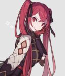  :p double-parted_bangs fire_emblem fire_emblem_fates gloves grey_background haconeri long_hair looking_at_viewer red_eyes red_gloves redhead selena_(fire_emblem_fates) simple_background tongue tongue_out twintails 