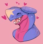  aevris closed_eyes garchomp heart no_humans open_mouth pink_background pokemon pokemon_(creature) portrait sharp_teeth simple_background solo teeth 