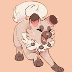  aevris brown_background closed_eyes full_body highres no_humans open_mouth pokemon pokemon_(creature) rockruff simple_background solo 
