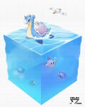  absurdres air_bubble artist_name bubble chinchou crossover cube dated highres kabuto_(pokemon) kirby lapras no_humans orlek pokemon pokemon_(creature) shellder simple_background water white_background wingull 