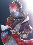  1boy book crystal_exarch final_fantasy final_fantasy_xiv g&#039;raha_tia holding holding_book hooded_robe male_focus red_eyes redhead robe smile tears tladpwl03 