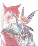  1boy :d animal_ears cat_ears closed_mouth crystal_exarch fairy feo_ul final_fantasy final_fantasy_xiv g&#039;raha_tia hooded_robe male_focus mini_person minigirl pixie_(ff14) redhead robe smile tladpwl03 twintails 