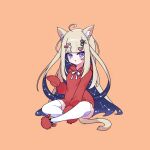  1girl amanogawa_shiina animal_ears cat_ears cat_tail cross_(vgne4542) highres long_hair phase_connect ribbon simple_background solo tail violet_eyes 