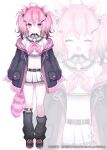  animal_ears black_jacket character_request d_omm full_body himegaki_myu indie_virtual_youtuber jacket miniskirt navel pink_hair red_panda_ears red_panda_girl red_panda_tail skirt smile standing tachi-e virtual_youtuber zoom_layer 