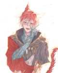  1boy :d animal_ears blush cat_ears cat_tail crying crystal_exarch fangs final_fantasy final_fantasy_xiv g&#039;raha_tia hair_between_eyes looking_at_viewer male_focus multicolored_hair open_mouth red_eyes redhead smile solo tail tears tladpwl03 two-tone_hair white_hair 
