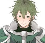  1boy armor fire_emblem fire_emblem_awakening green_armor green_eyes green_hair hair_between_eyes light_smile looking_at_viewer male_focus solo stahl_(fire_emblem) turtleneck yachimata_1205 