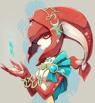 1girl colored_skin fins fish_girl gills head_tail highres mipha monster_girl multicolored_skin no_eyebrows red_skin solo the_legend_of_zelda the_legend_of_zelda:_breath_of_the_wild yachimata_1205 zora 