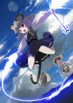  animal_ears dowsing_rod dowsing_rods flying grey_hair highres jewelry moon mountain mouse mouse_ears mouse_tail multicolored_hair multiple_girls nazrin necklace parody red_eyes shope sky super_robot_wars tail thrudgelmir tiger_print toramaru_shou touhou upside-down yellow_eyes 