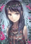  bad_id black_hair brown_eyes flower head_wreath jewelry kaiseki kobayakawa_rinko lei long_hair love_plus necklace 