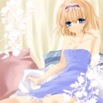  bare_shoulders blonde_hair blue_eyes breasts cleavage hairband nanase_nao short_hair solo touhou 