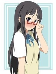  black_eyes black_hair extra face glasses ikari_manatsu k-on! long_hair nodoka_glasses red-framed_glasses semi-rimless_glasses short_hair takahashi_fuuko under-rim_glasses 