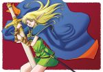  armor artist_request blonde_hair cape deedlit elf huge_weapon pointy_ears record_of_lodoss_war sheathed smile solo sword weapon 