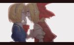  blonde_hair boukichi chin_grab closed_eyes gengetsu hair_ribbon incest incipient_kiss letterboxed mugetsu mugetsu_(touhou) multiple_girls pointy_ears ribbon short_hair siblings sisters touching touhou touhou_(pc-98) yuri 