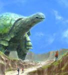  higashi hiking monster oversized_animal scenery sky turtle waving 