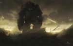  clouds commentary glowing highres keepwalking07 meteor mountain no_humans original robot ruins scenery smoke twilight 