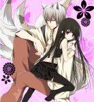  bad_id brown_hair fox_ears fox_tail inu_x_boku_ss kamisama_hajimemashita long_hair miketsukami_soushi purple_eyes sayo_(mutuha) shirakiin_ririchiyo tail thighhighs violet_eyes white_hair 