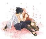  1girl cherry_blossoms couple forehead_protector haruno_sakura naruto pink_hair uchiha_sasuke 