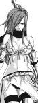 armor breasts cleavage elbow_gloves erza_knightwalker fairy_tail gloves hair_over_one_eye mashima_hiro midriff monochrome scarf thighhighs 