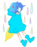  blue_eyes blue_hair boots kawashiro_nitori matyinging rain raincoat solo touhou twintails umbrella 