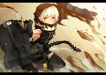  gauntlets hoodie is_ii short_hair solo strength_(black_rock_shooter) thigh-highs thighhighs white_hair yellow_eyes 