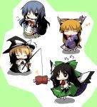  bad_id boned_meat chibi fishing_rod food hinanawi_tenshi holding holding_fishing_rod ibuki_suika kirisame_marisa meat multiple_girls poppuru reiuji_utsuho touhou 