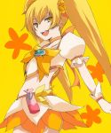  artist_request blonde_hair cure_sunshine futari_wa_precure heart heartcatch_precure! highres long_hair magical_girl midriff myoudouin_itsuki open_mouth orange_dress precure skirt solo twintails wrist_cuffs yellow yellow_background yellow_eyes 